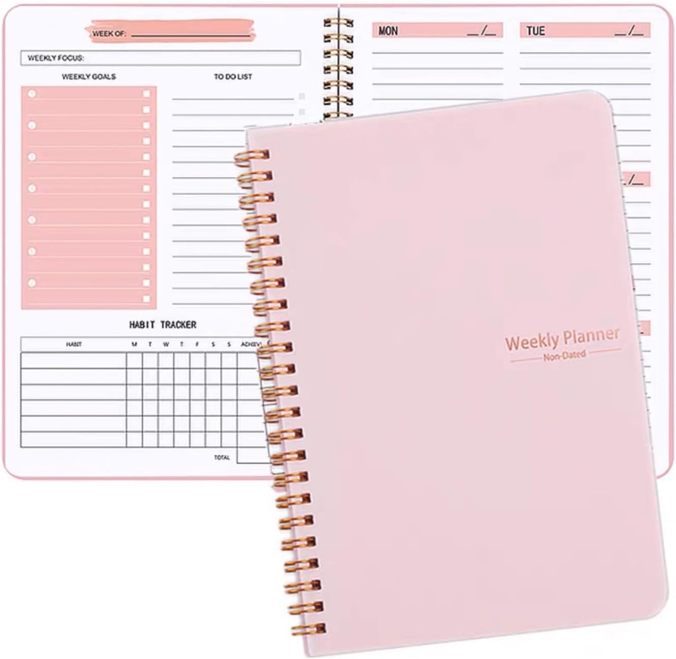 Weforu A5 Weekly Planner Organizer Book with To-Do List,Weekly Goals,Habit Tracker for 52 Weeks Planning Notebook 8.5"X 6" Inch (Pink)