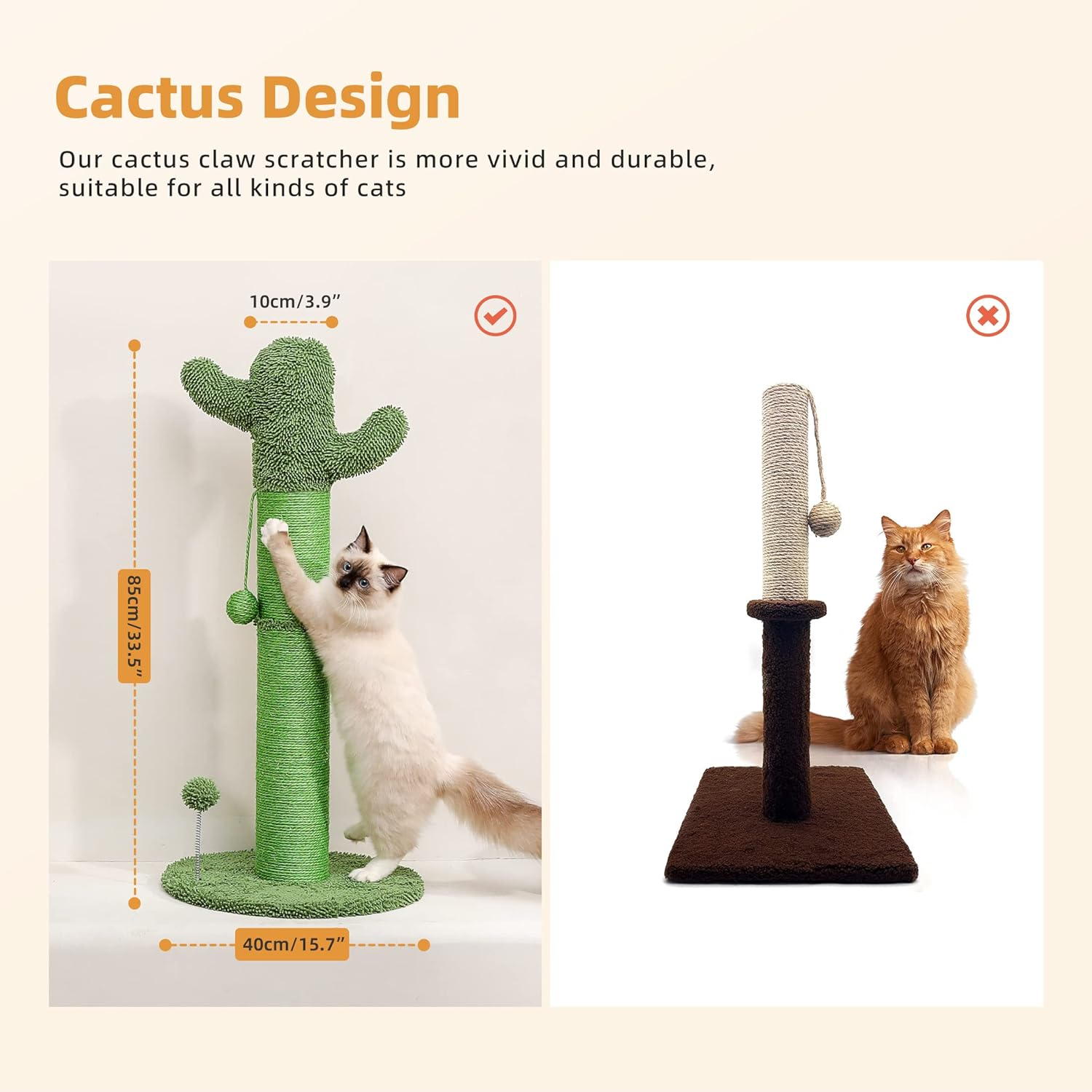 PAWZ Road Cactus Scratching Posts, Creative Scratching Posts, Stylish Cat Tree, Large with Ball H: 85Cm/33.5" Green image number 4