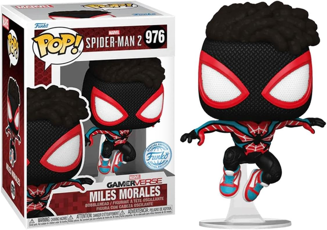 Funko Pop! Marvel Spiderman 2 VG 23 Miles Morales in Evolved Suit US Exclusive Vinyl Figure, 4-Inches Tall
