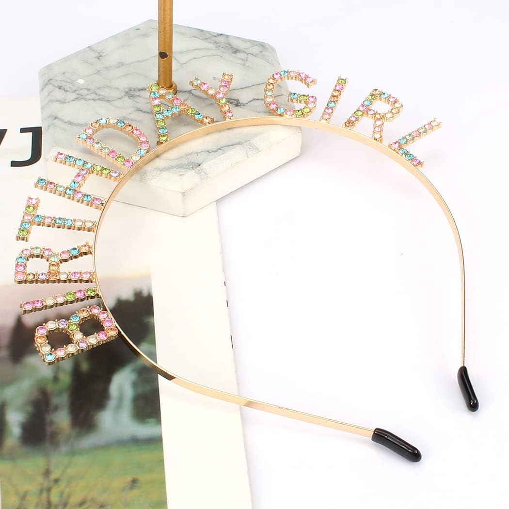 AOPRIE Birthday Girl Headband Birthday Tiara for Women Girls Happy Birthday Princess Crown Rhinestone Happy Birthday Accessories, Gold Colorful image number 3