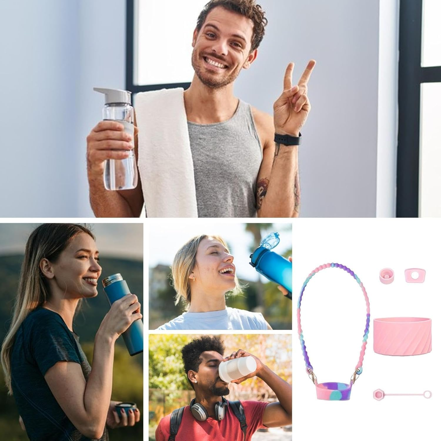 Stanley Accessories, WADY 5Pcs Cup Including Straw Cover Cap, Water Bottle Handle Strap, Leak Stoppers, Silicone Boot for 30Oz 40Oz Tumbler(Coloured) image number 2