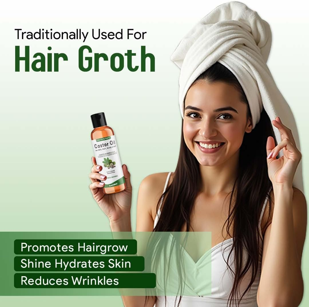 100% Pure Natural Castor Oil Cold Pressed, Hexane-Free, Unrefined Arandi Oil for Hair, Eyebrows, Thicker Eyelashes, Skin Moisturiser with Liner Brush (200Ml/6.8 Oz) image number 5