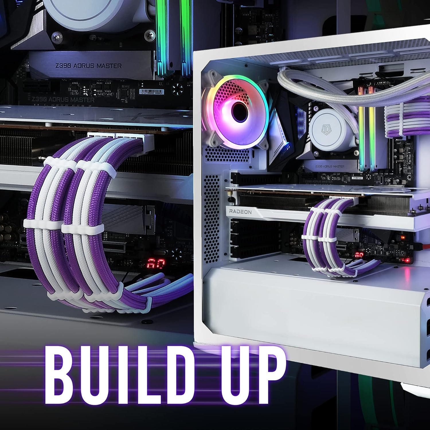 EZDIY-FAB PSU Cable Extension Kit - Sleeved Custom Power Supply Extension 16 AWG 24-PIN 8-PIN 6-PIN 4+4-PIN with Combs - White Connector and Purple Cable image number 3