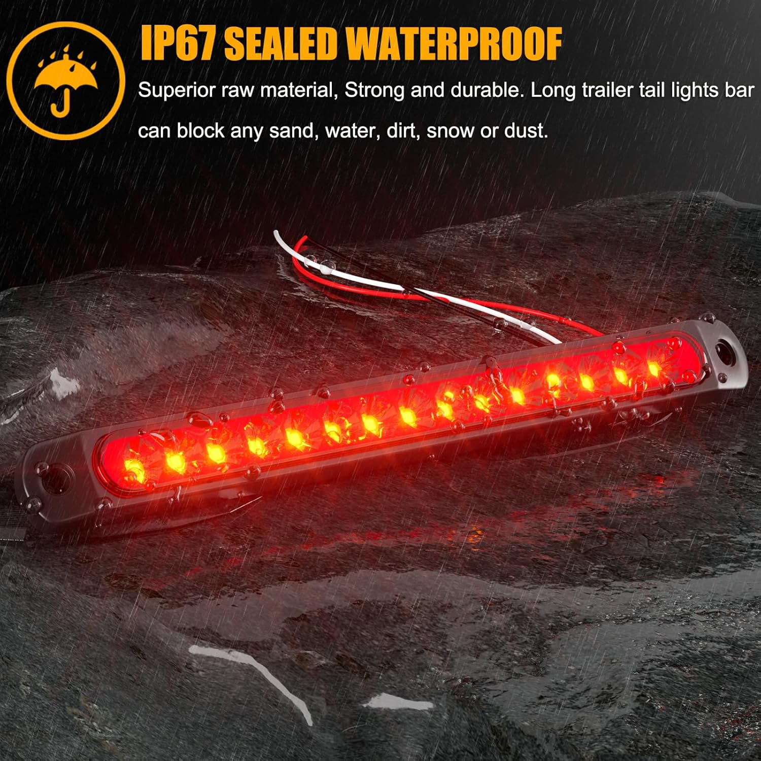 PSEQT 10" 15 LED Trailer Brake Tail Light Bar Stop Change Tail Lights Assembly ID Clearance Strip Red Light Waterproof for Wrangler Golf Cart Offroad Truck RV UTV ATV image number 1