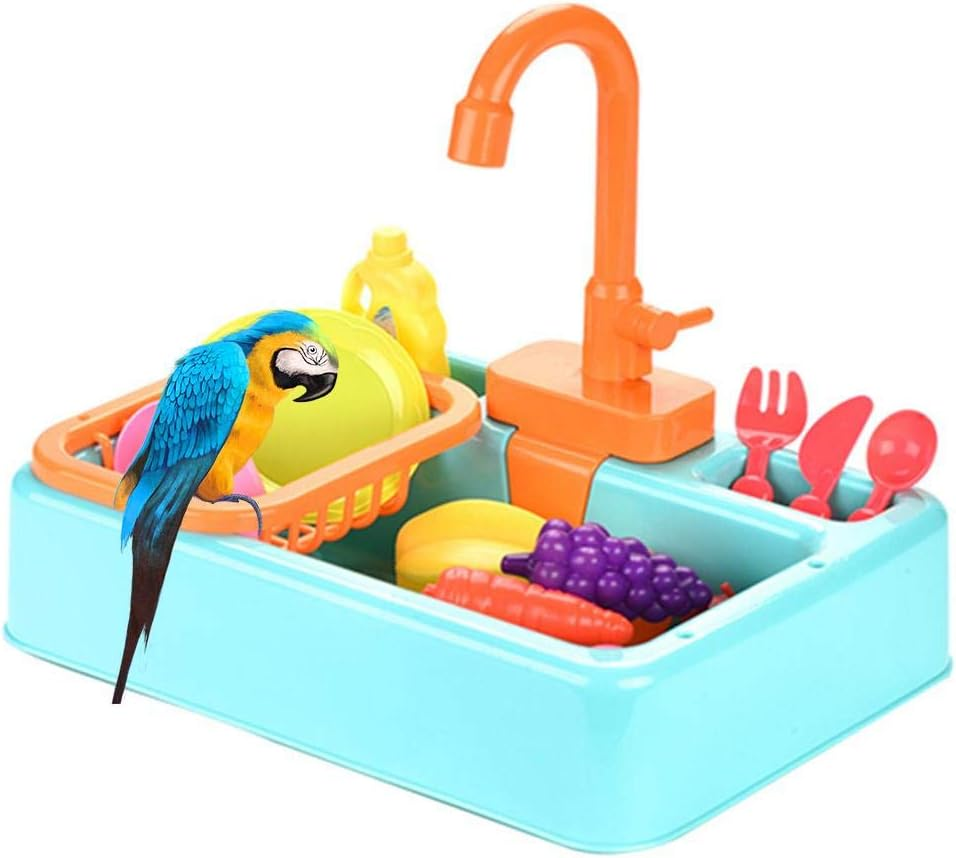 Keersi Bird Automatic Bathtub Swimming Pool Toy Bath Shower Water Dispenser for Parrot Budgie Parakeet Cockatiel Conure Lovebird Finch Canary African Grey Cockatoo Amazon Macaw Cage Healthy (Pink)