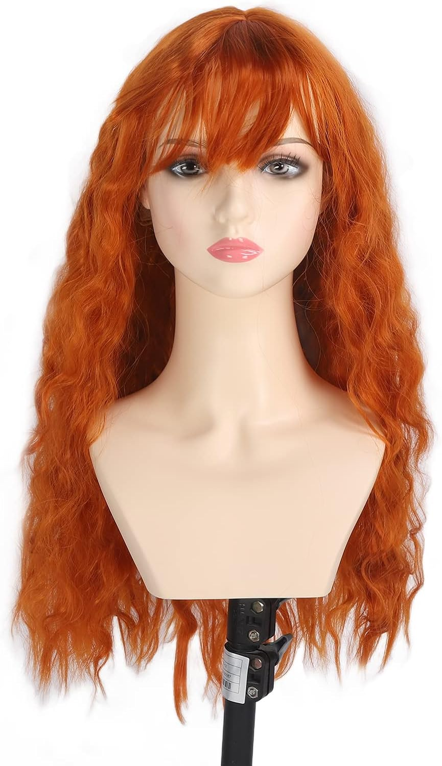 Women Hair Wig, Women Hair Toupee Long Wavy Elastic for Halloween for Female (Dirty Orange)