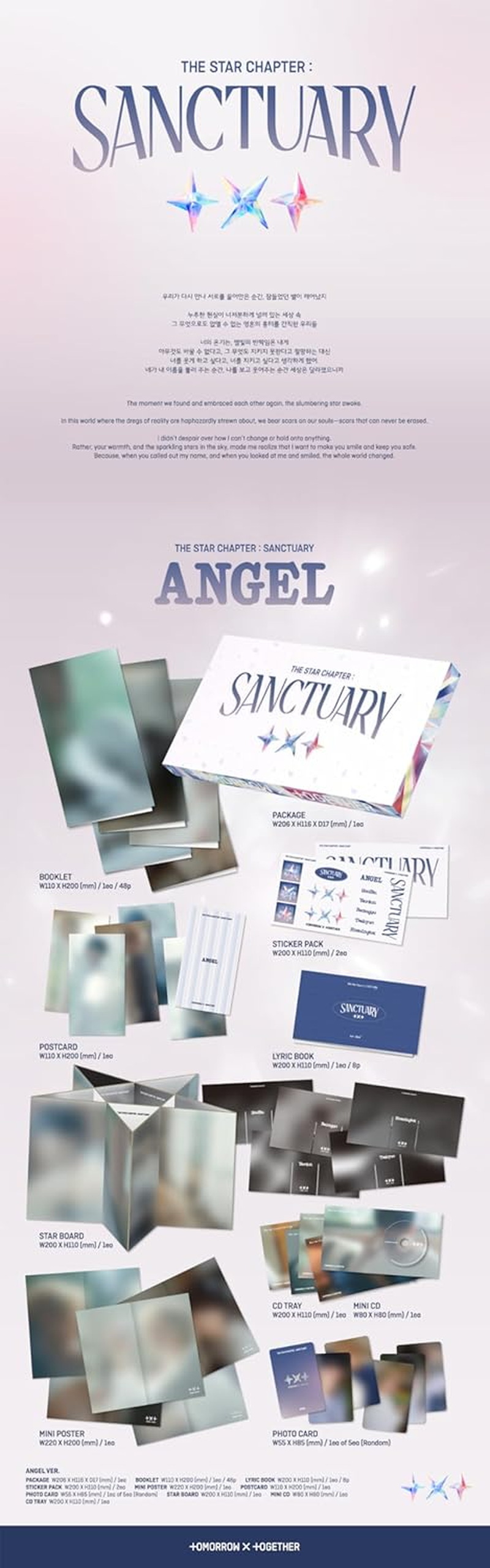 TXT the Star Chapter : SANCTUARY 7Th Mini Album ANGEL Version Mini Cd+Booklet+Sticker Pack+Postcard+Lyric Book+Star Board+Mini Poster on Pack+Photocard+Tracking Sealed Tomorrow X Together image number 1