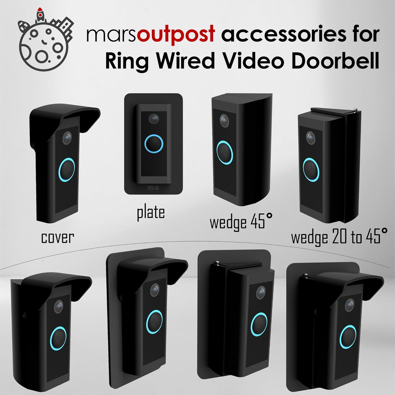 Mars Outpost Corner Kit Compatible with Ringwiredvideo Doorbell, Mounting Bracket, 45&deg; Angle, Slim Fit, Strong - Wedge 20-45 image number 5