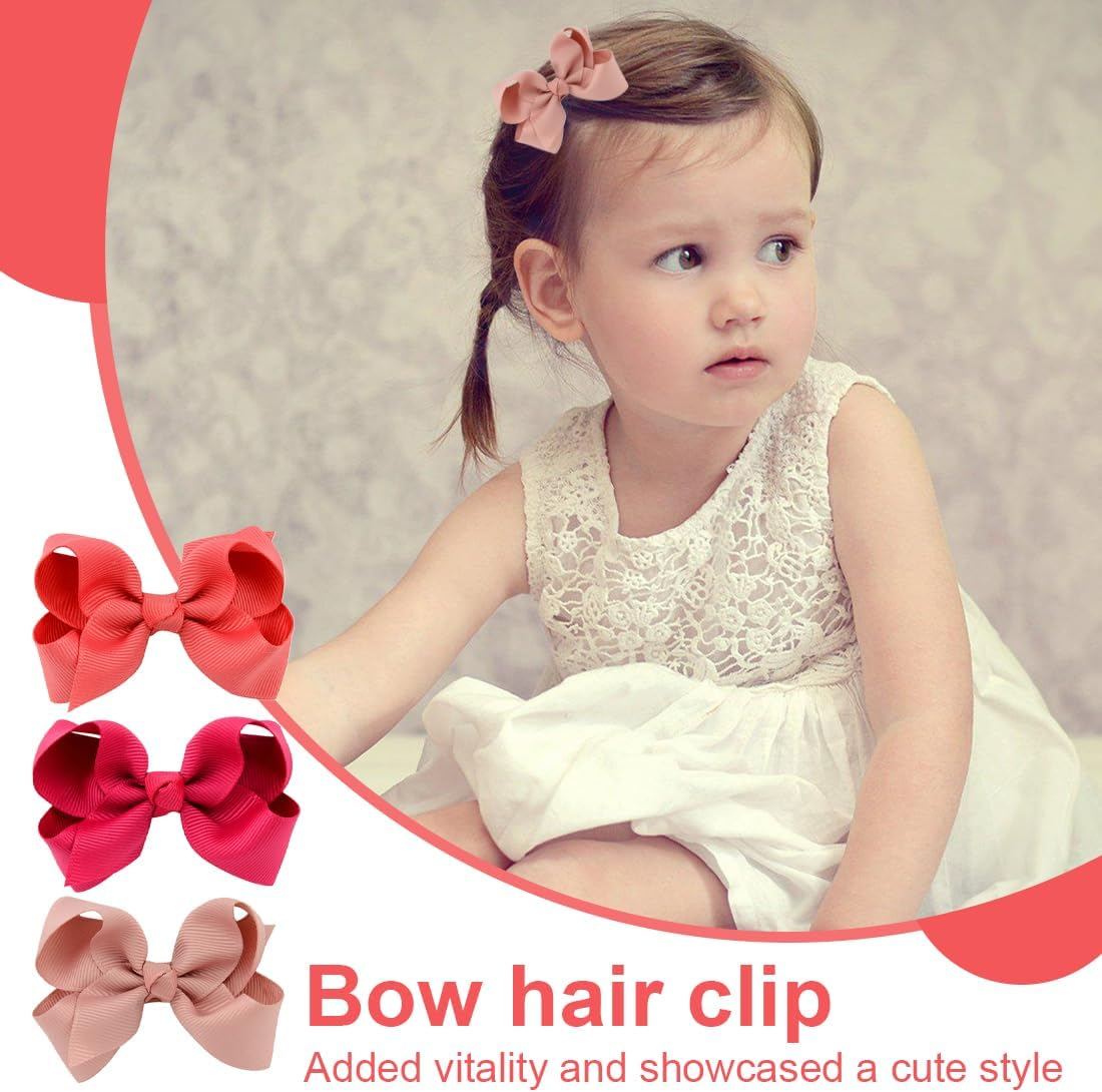 YOCDNOV Pack of 6 Bows Hair Clips - Ponytail Clips 3 Inches, Duckbill Hair Bow for Teenage Girls Hair Accessories (Coral Red + Pink + Nude Pink) image number 4