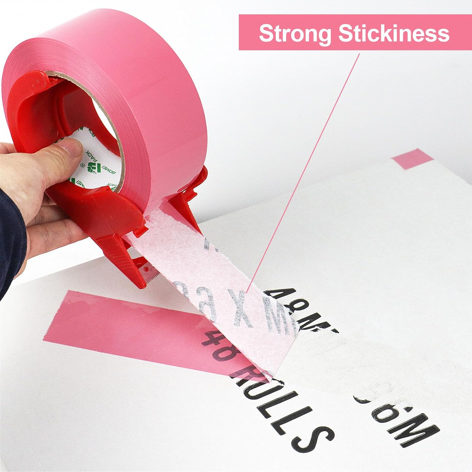 3 Rolls BOMEI PACK Pink Packing Tape with Dispenser, Heavy Duty Packaging Tape for Moving Shipping Sealing and Storage,1.8Mil Thick, 3 Rolls 1.88 Inch X 50 M,Total 150M image number 3
