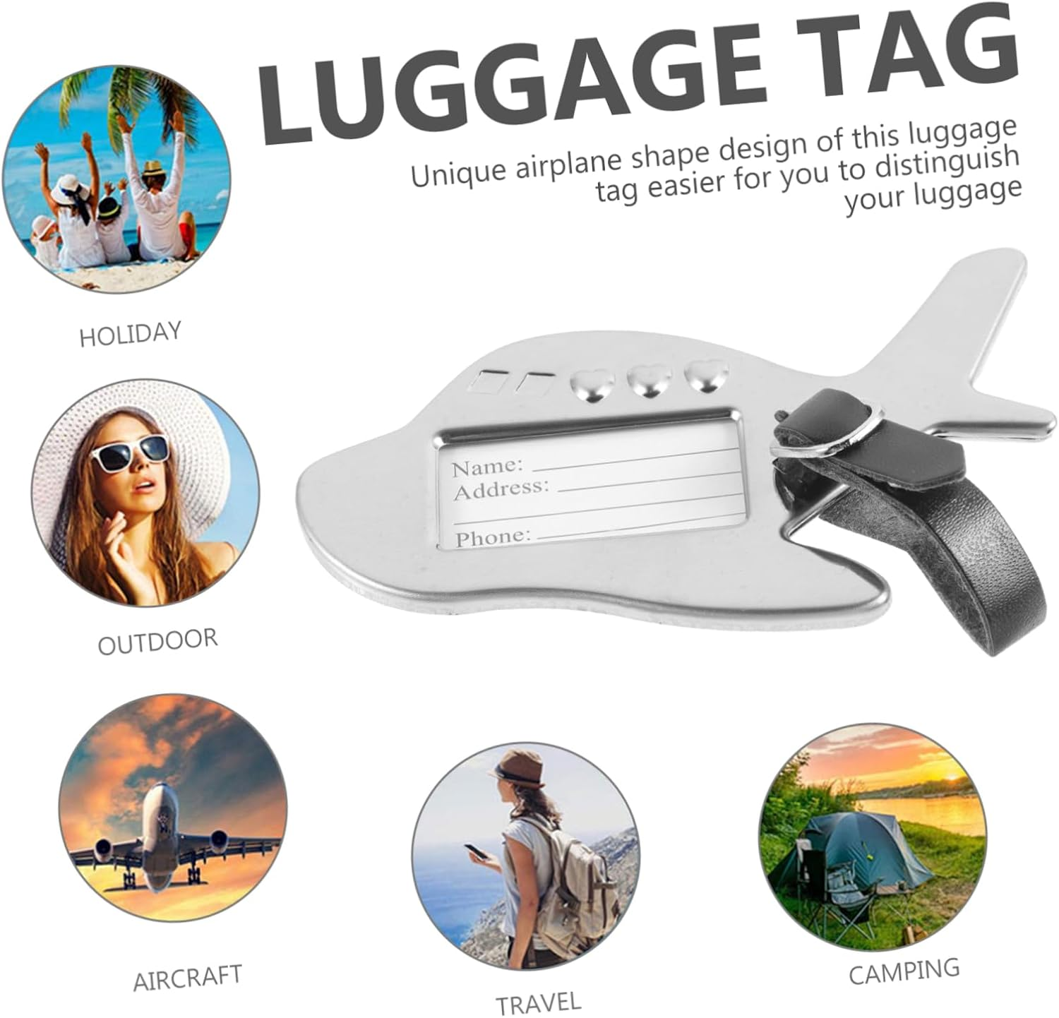 CHILDWEET Metal Suitcase Luggage Tag Airplane Shape Travel Bag Id Tag for Suitcase image number 3