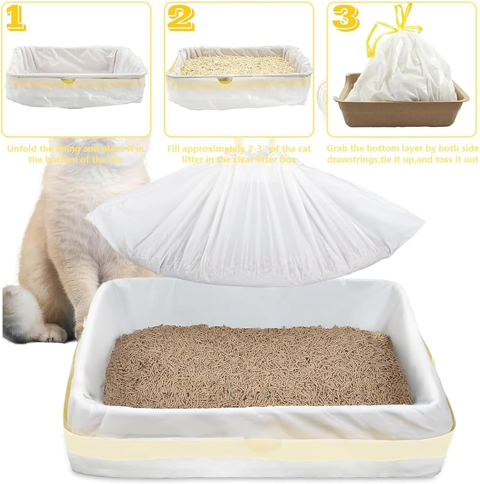 Leak-Proof Cat Litter Bags, Pussy Trash Box Liners with Drawstring, Heavy Duty, Easy Clean-Up Liner, for Cat Litter Pan (94 X 45Cm, 10-Pack) image number 6