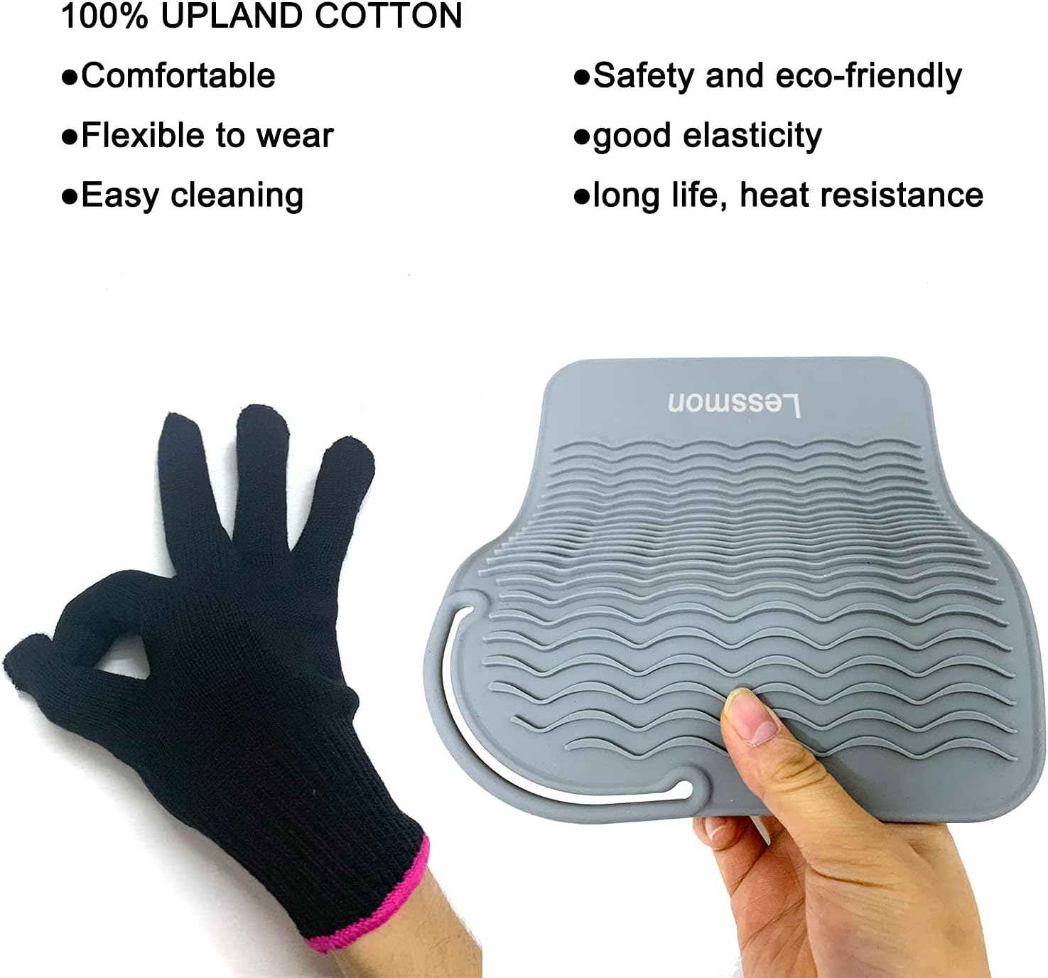 Flat Iron Travel Mat, Curling Iron Counter Protector with Heat Resistant Glove for Curling Irons, Hair Straightener, Flat Irons and Hair Styling Tools, 9&rdquo; X 6.5&rdquo;, Gray by Lessmon image number 1