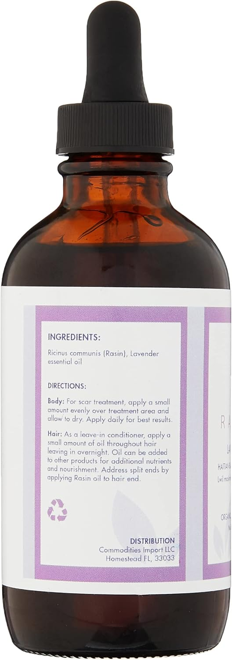 RASIN Haitian Black Castor Oil with Lavender - Pure Lwil Maskriti, Aceite De Ricino Moisturizing Formula - Helps Strengthen Hair, Skin, Nails - Natural Emollient, Moisturizer, Anti-Aging Plant Essence image number 2