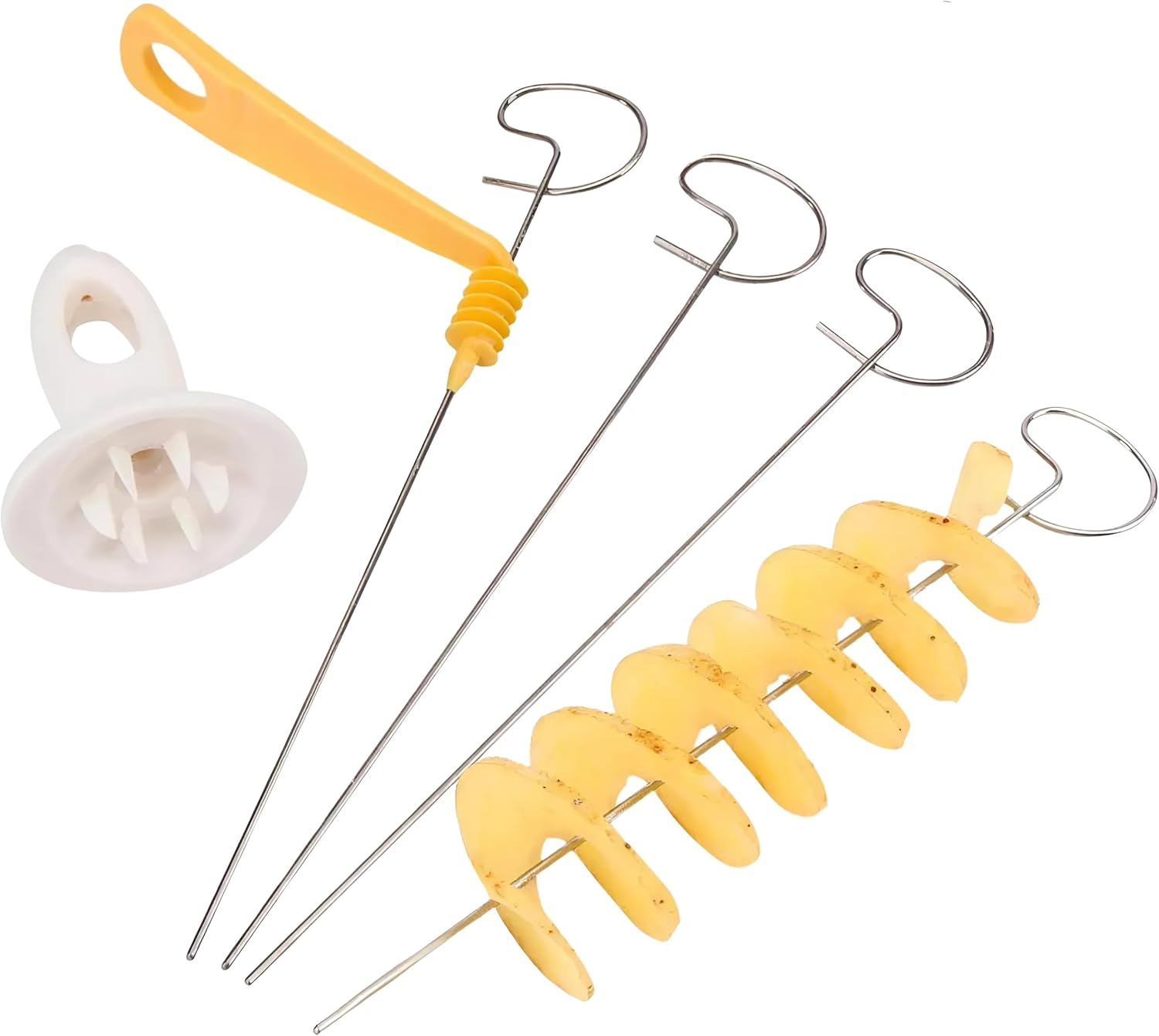 EZONEDEAL Spiral Potato Slicer Stainless Steel Manual Rotary Chips Wave Cutter Chopper Spiral Tornado Twister Roller for Potato Tower, Carrot Cucumber Barbecue, Fried, Gather, Party, Camping image number 6