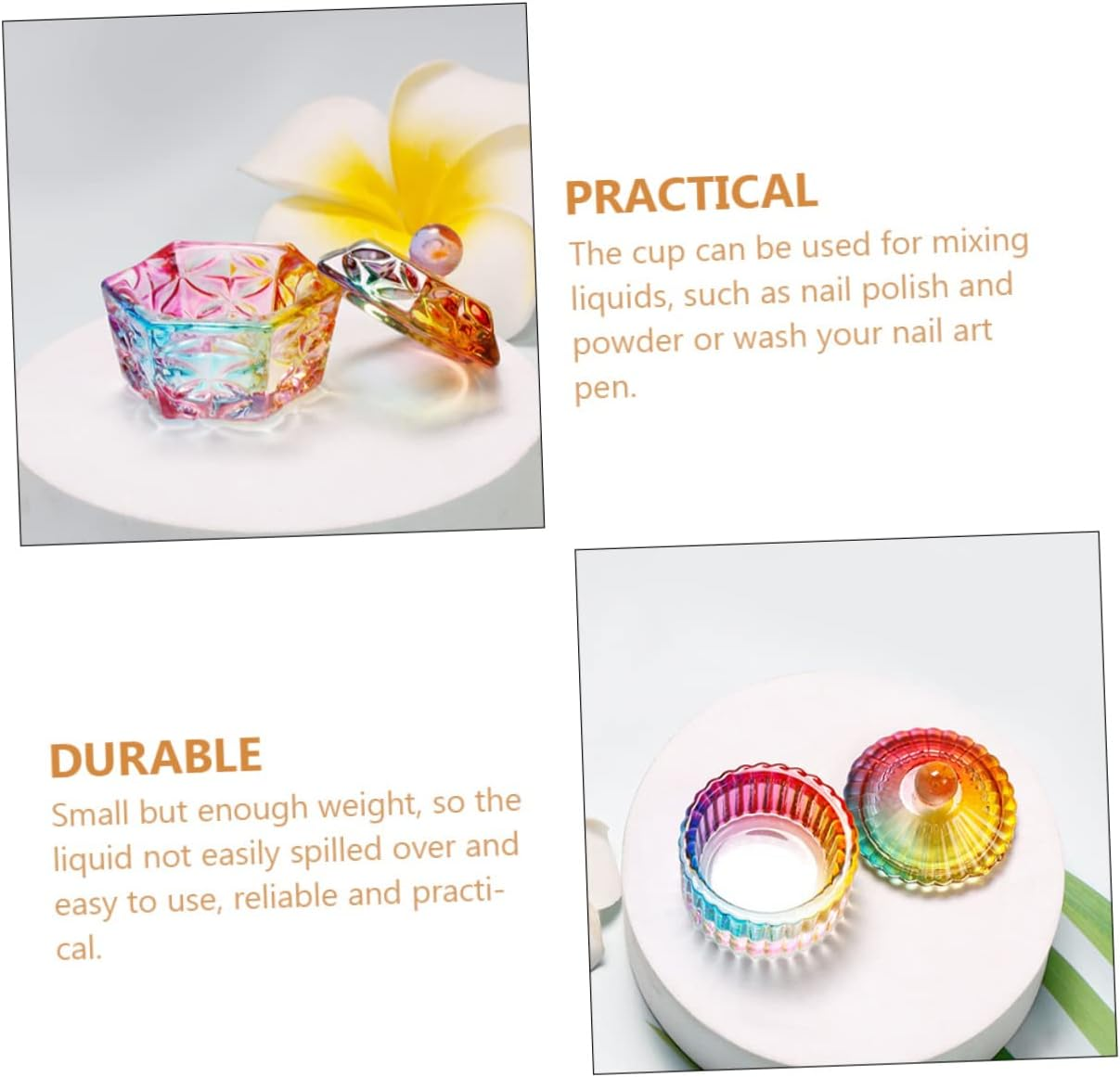 CANIGHT Manicure Cups Glass Dishes Nail Art Nail Grinder Dappen Dish Color Plated Crystal Set image number 1