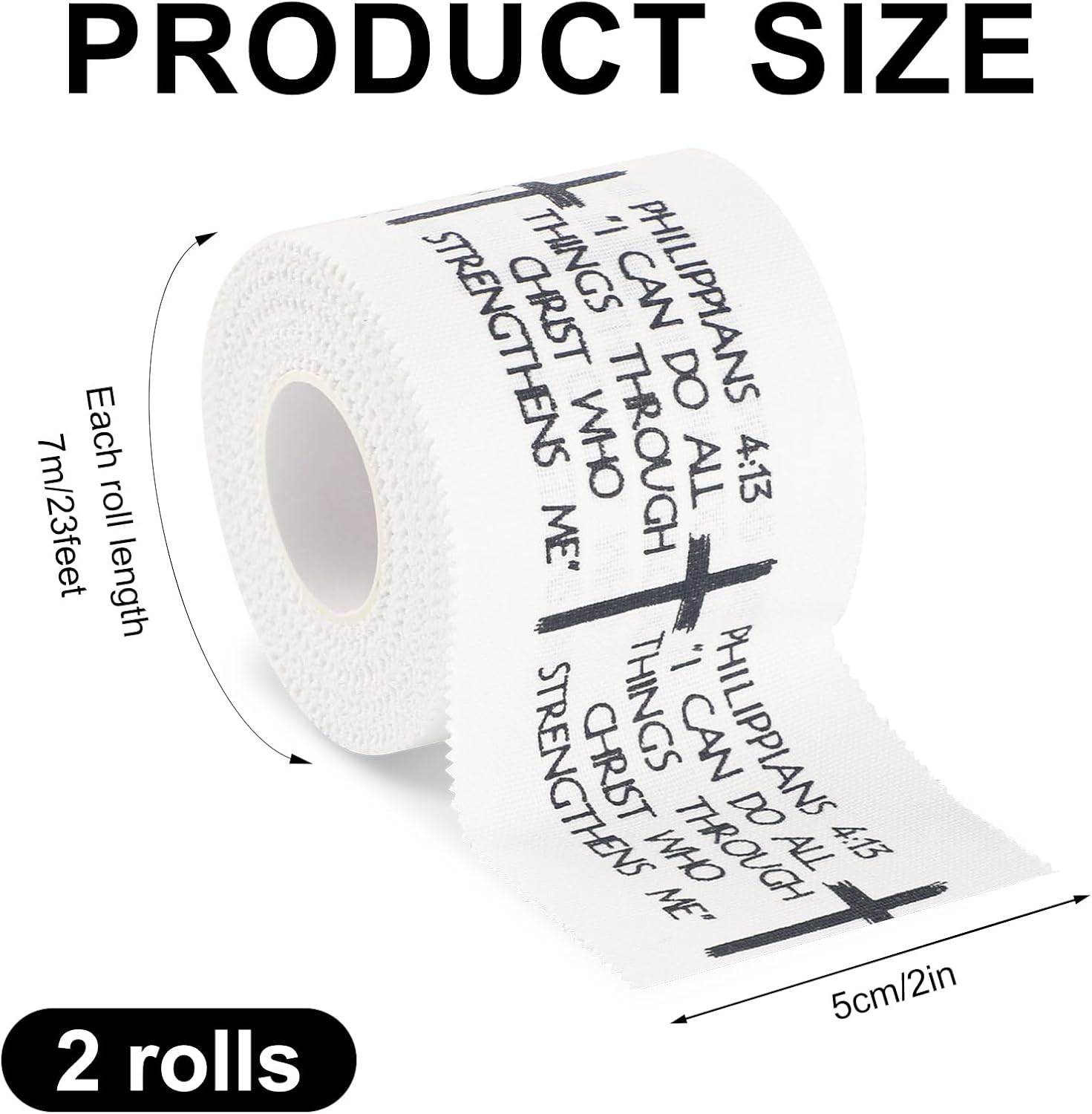 2Pcs Cross Athletic Tape, 2In X 23Ft Breathable Sports Tape for Baseball Soccer Boxing Football Christian Bible Verse Athlete Wrist Wrap for Religious Stability & Performance image number 6