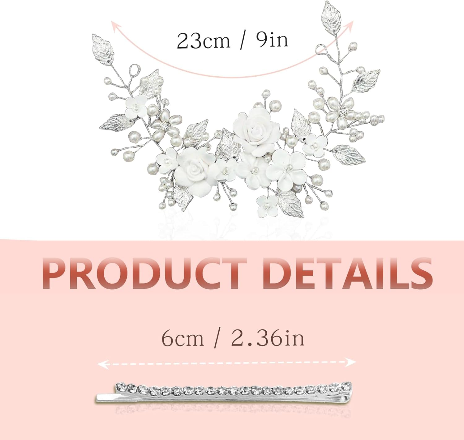 Flower Bridal Wedding Hair Vine Pearl Headband, Crystal Headband, Flower Leaf Headpiece, Pearl Hair Accessories, Hair Accessories for Women and Girls