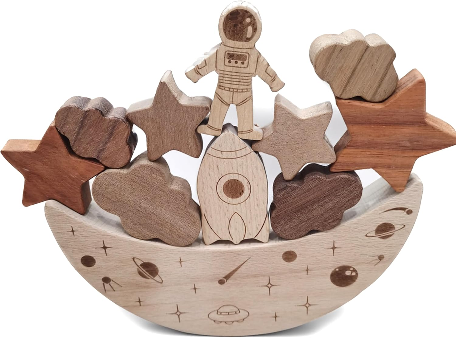 Montessori Wooden Balance Stacking Toys for Toddler, Wooden Stacking Blocks Toys, Toddlers Educational Toys for Baby Boy Girl Ages 3-5 Years Old,Space Theme Balance Game image number 3