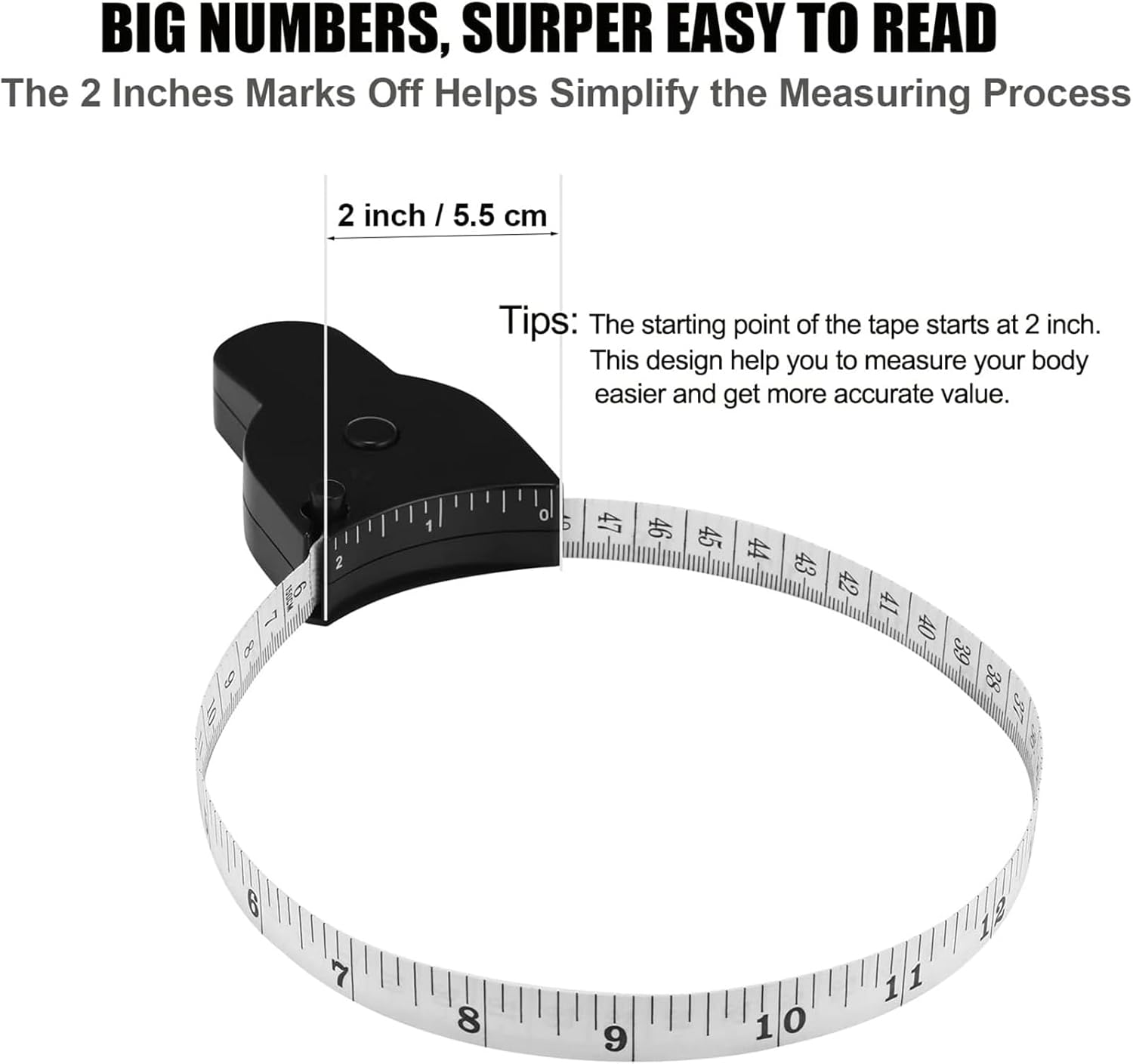 Body Measure Tape-Retractable Digital Body Measuring Tape for Weight Loss, Muscle Gain, Fitness Bodybuilding-150 Cm image number 4