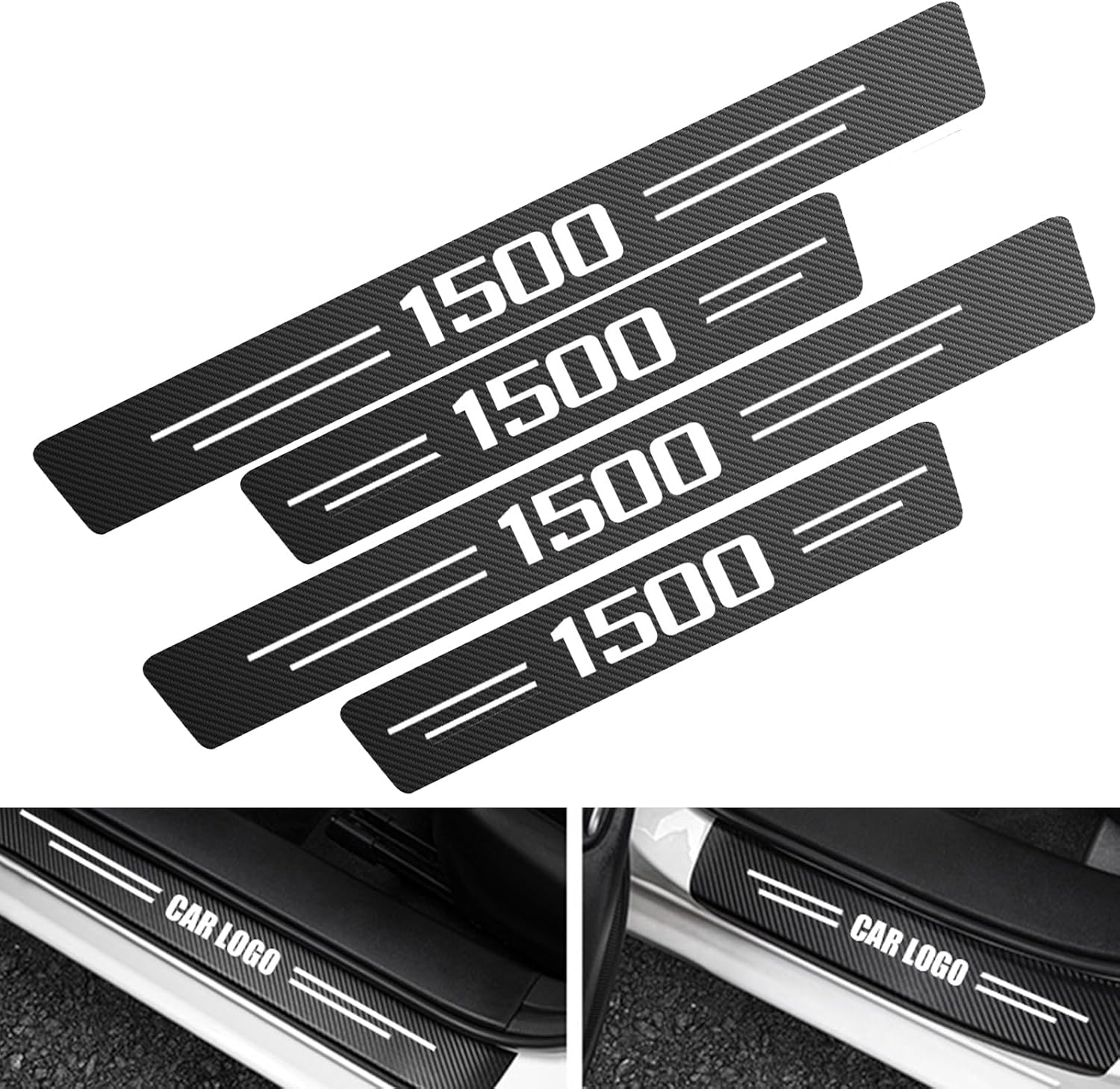 Car Door Sill Protector for Ram 1500 - 4 PCS Anti-Scratch Anti-Collision Carbon Fiber Leather Front/Rear Sticker - Decorative Interior Accessories