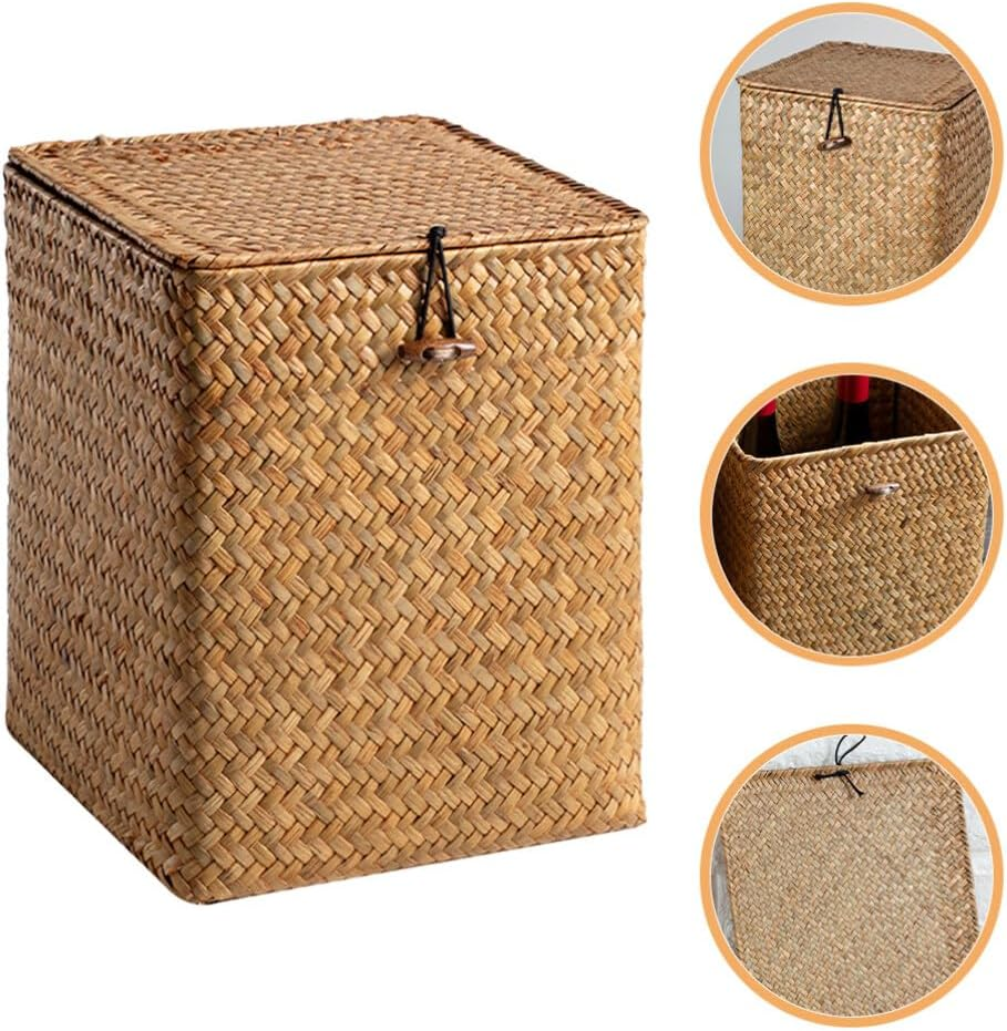 Luxshiny Seagrass Storage Box Lidded Woven for Desktop Organization and Bedroom Tidiness for Sundries and Cosmetics image number 3