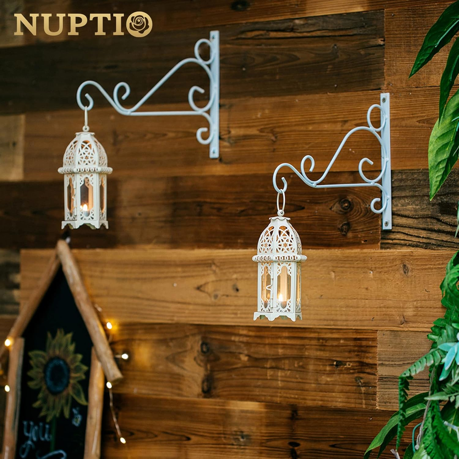 NUPTIO 2 Pcs Moroccan Style Candle Lantern - Small Sized Tealight Candle Holder with Transparent Glass Panels Great for Patio, Indoors/Outdoors, Events, Parties and Weddings, White image number 3