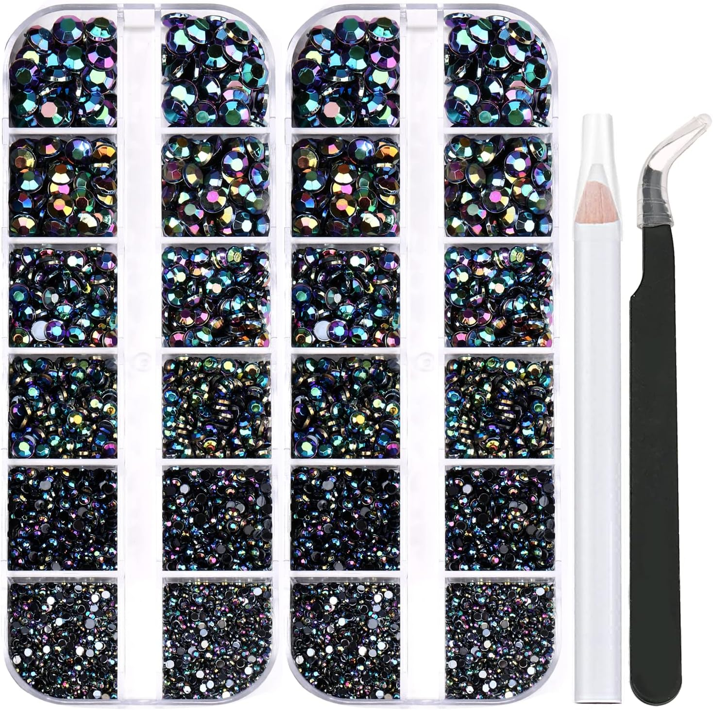 5320 Pieces Flat Back Gems round Crystal Rhinestones 6 Sizes (1.5-6 Mm) with Pick up Tweezer and Rhinestones Picking Pen for Crafts Nail Face Art Clothes Shoes Bags DIY (Blackab) image number 2
