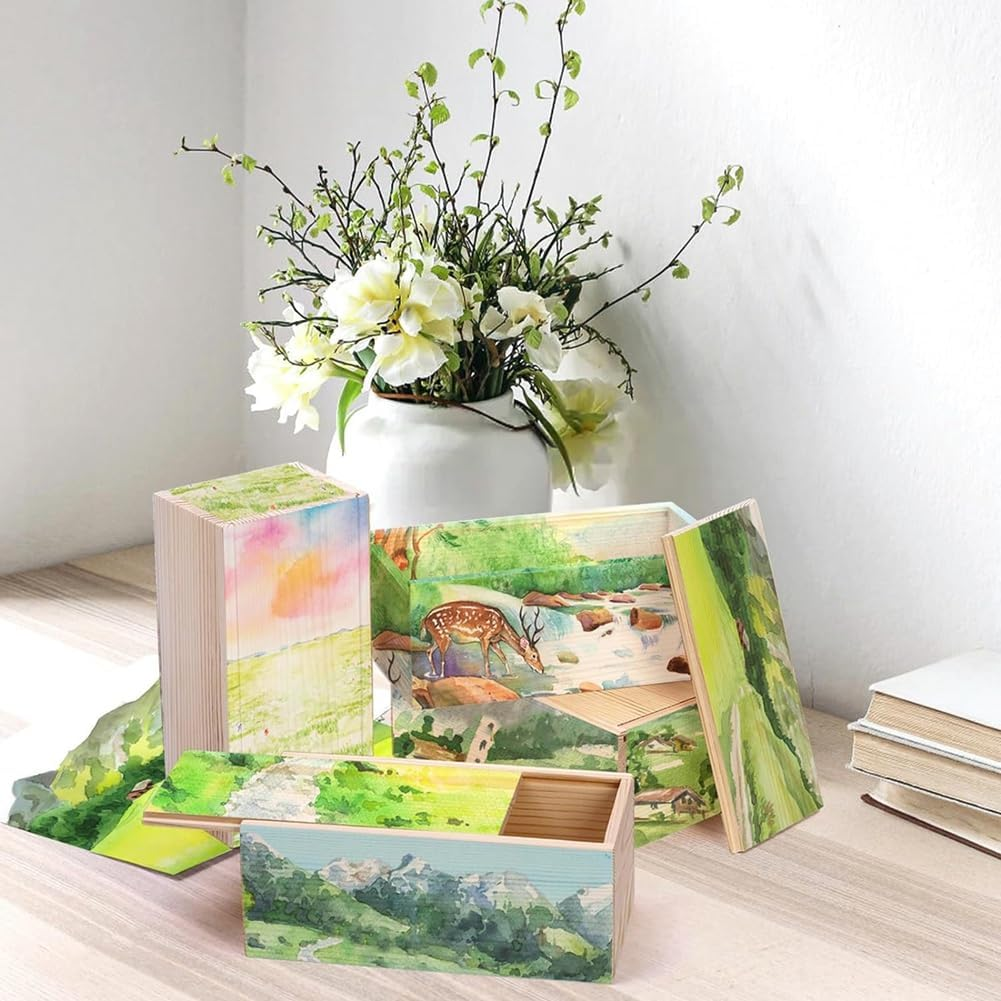 4 Pack Unfinished Wood Storage Box with Slide Lid, Vintage Keepsake Case Cards Container Small Gift Box for Art Hobbies, Fine Workmanship image number 4