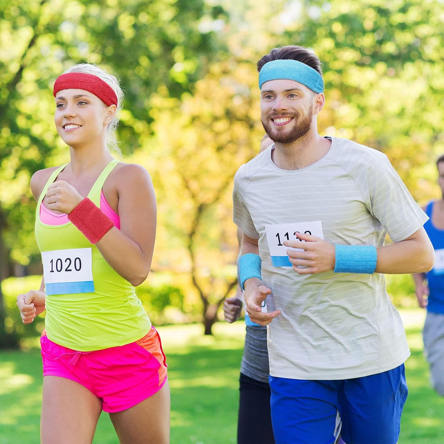 8 Sets 80S Neon Sweatband Set, Band and Wristband Sports Neon Headbands Exercise Sweatbands Gym Wristbands for Men Women Sports Activities (8 Colors) image number 1