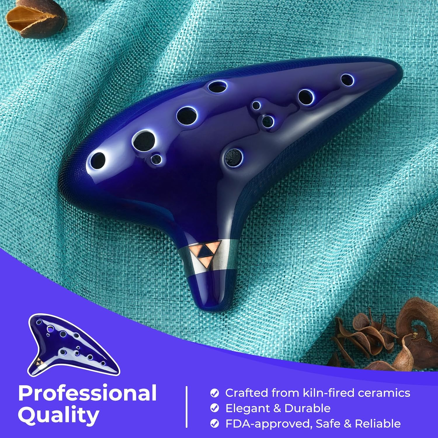 Ohuhu Zelda Ocarina with Song Book (Songs from the Legend of Zelda), 12 Hole Alto C Zelda Ocarinas Play by Link Triforce Zelda Fans with Display Stand Protective Bag - Green image number 3