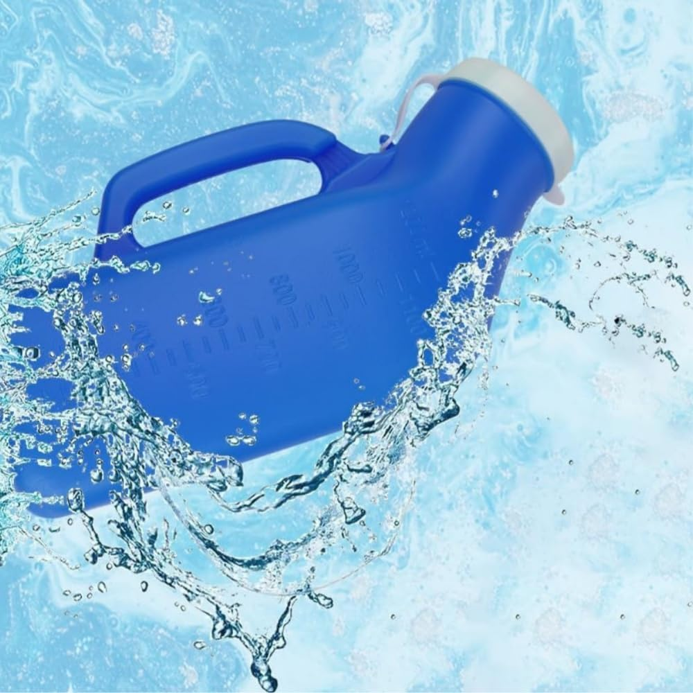 1200Ml Portable Urinal for Men,Large Capacity Urine Bottle with Lid, Easy-To-Use Pee Bottle for Elderly, Travel & Night Use, Clear Measurement Markings, Anti-Spill Design, with Handle,Perfect for Those with Limited Access to Toilets(Blue） image number 1