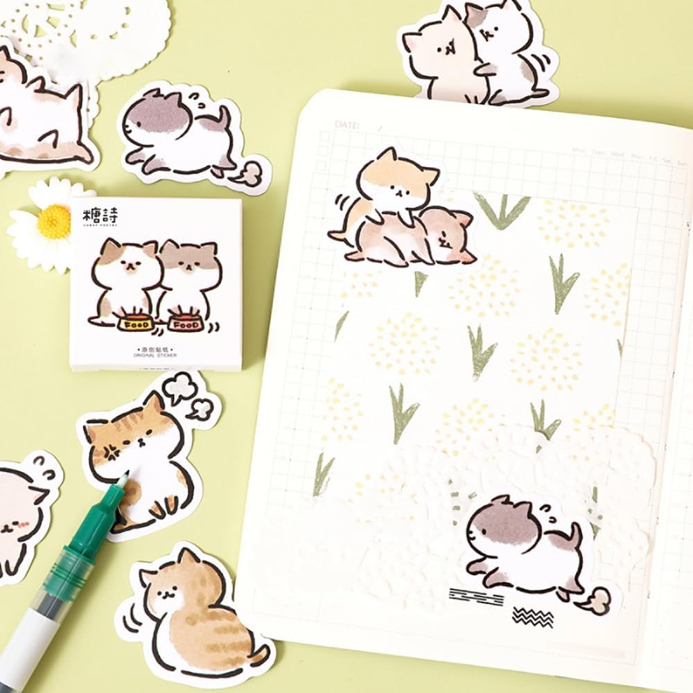 45Pcs Cute Cat Stickers for Scrapbooking, Bullet Journal, DIY Decoration, Planners, Suitcase, Diary, Notebooks, Album, Laptop, Phone Cases, and Art Crafts image number 4