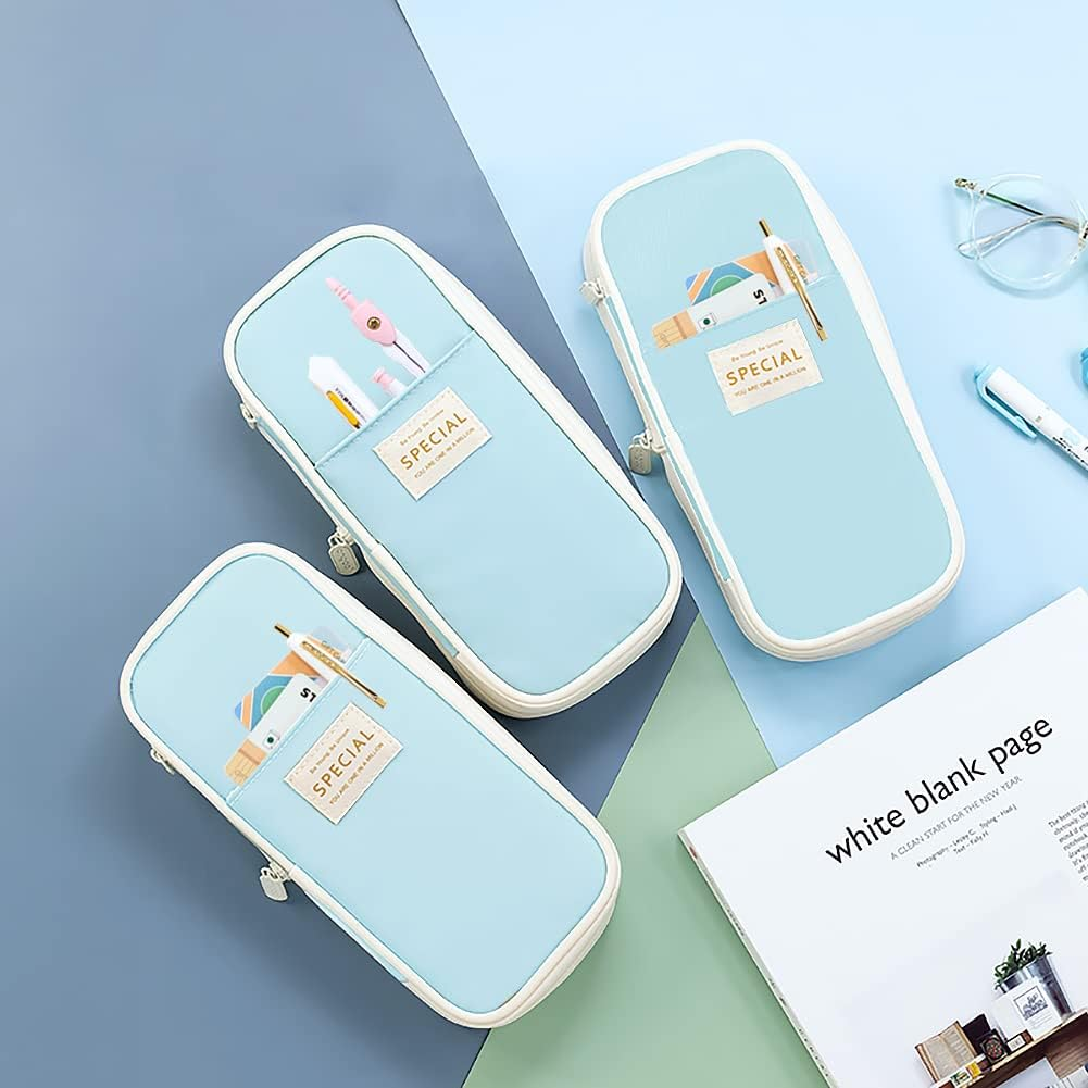 MAMUNU Expandable Pencil Case with Compartments, Large Capacity Pencil Cases Pencil Bag Pouch Office School, Portable Pencil Case Large School Stationery Organizer, Makeup Cosmetic Bag, Blue - Purple image number 5