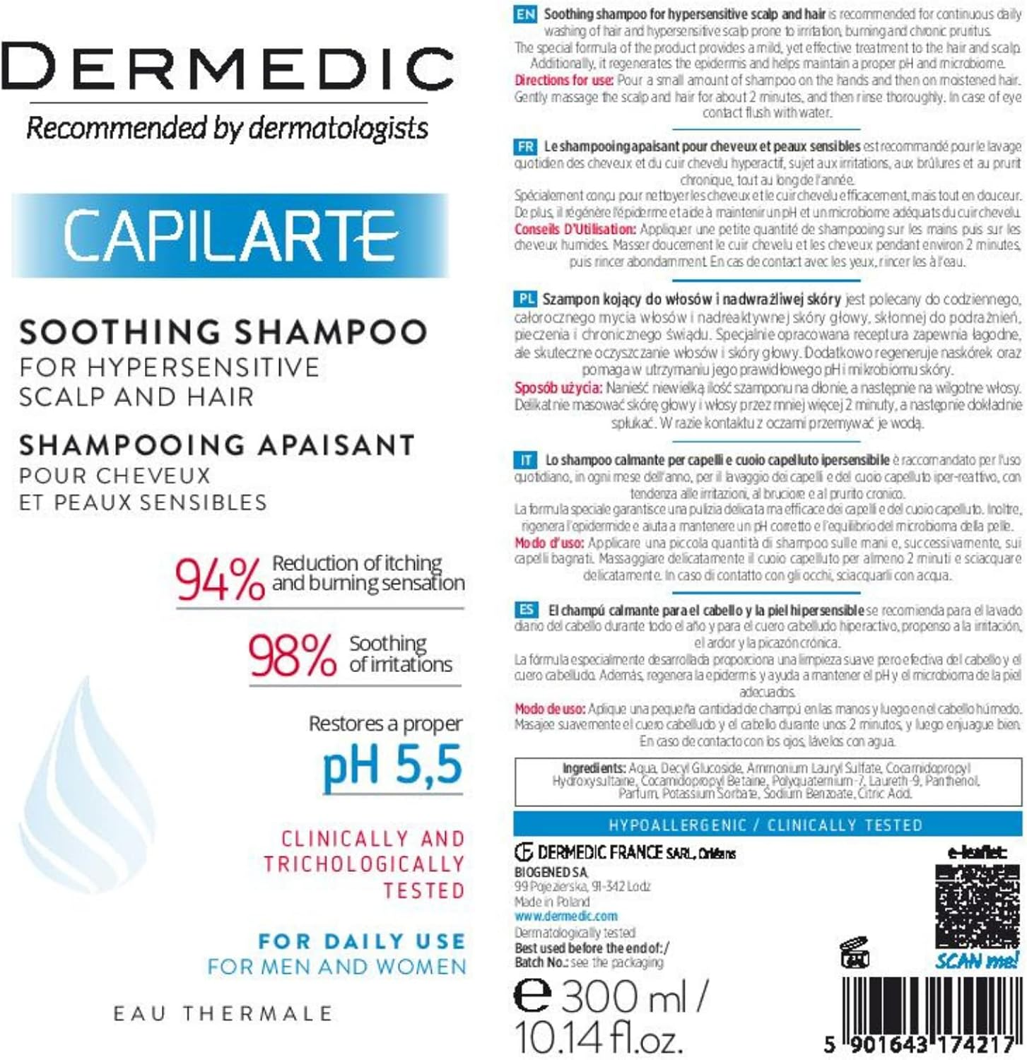 DERMEDIC CAPILARTE Soothing Shampoo for Hair and Hypersensitive Scalp 300 Ml image number 1