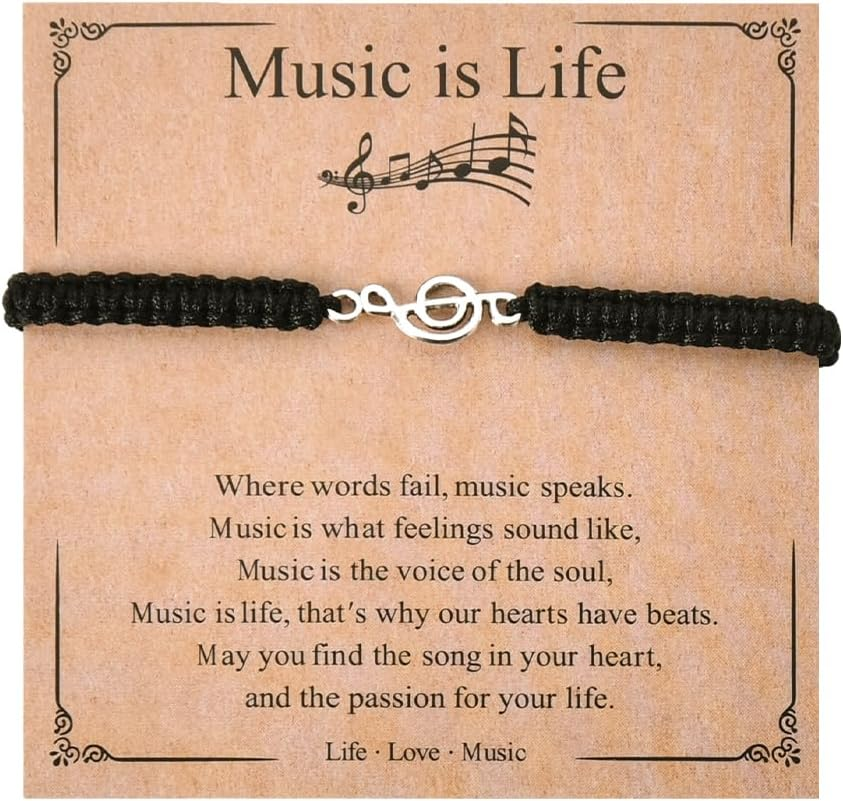 Music Is Life Bracelets for Women Men - Woven Rope Bracelet Gifts for Musicians, Lovers, Teachers, Students - Birthday Graduation Music Note Jewelry image number 1