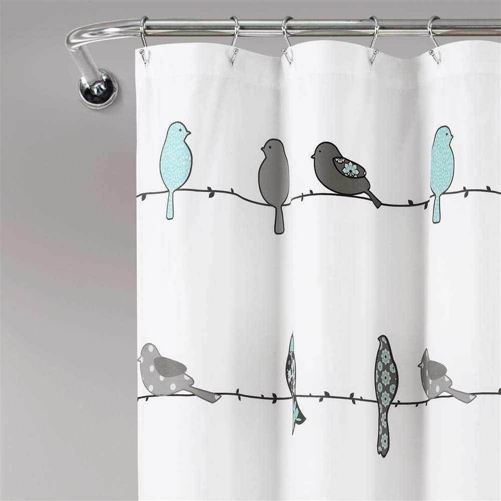 Lush Decor Rowley Birds Shower Curtain, 72&rdquo; W X 72&rdquo; L, Blue & Gray - Colorful Floral Bird Pattern - Whimsical & Playful Bird Shower Curtain - Farmhouse, Coastal, & Boho Bathroom Decor - Blue And Grey/Brown. image number 3