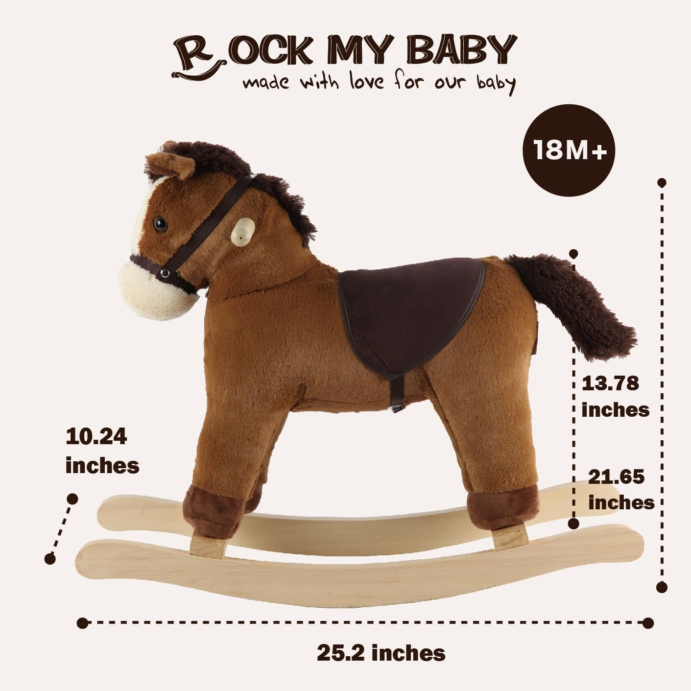 ROCK MY BABY Plush Rocking Horse, Soft Filling Ride on Pony, Rocking Animal, Stuffed Rocker for Kids 18 Months and up (Dark Brown) image number 1