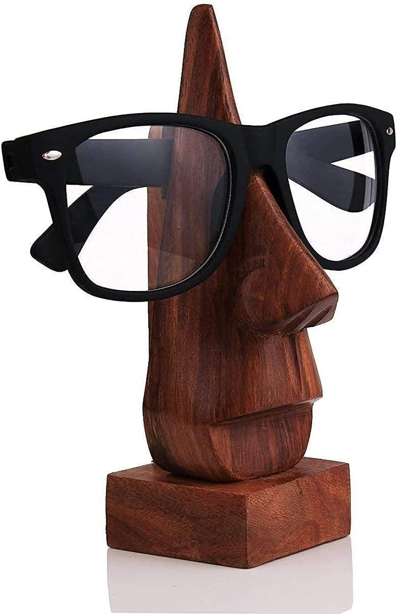 Wooden Eyeglass Spectacle Holder Handmade Nose Shaped Stand for Office Desk Home Decor Gifts image number 2