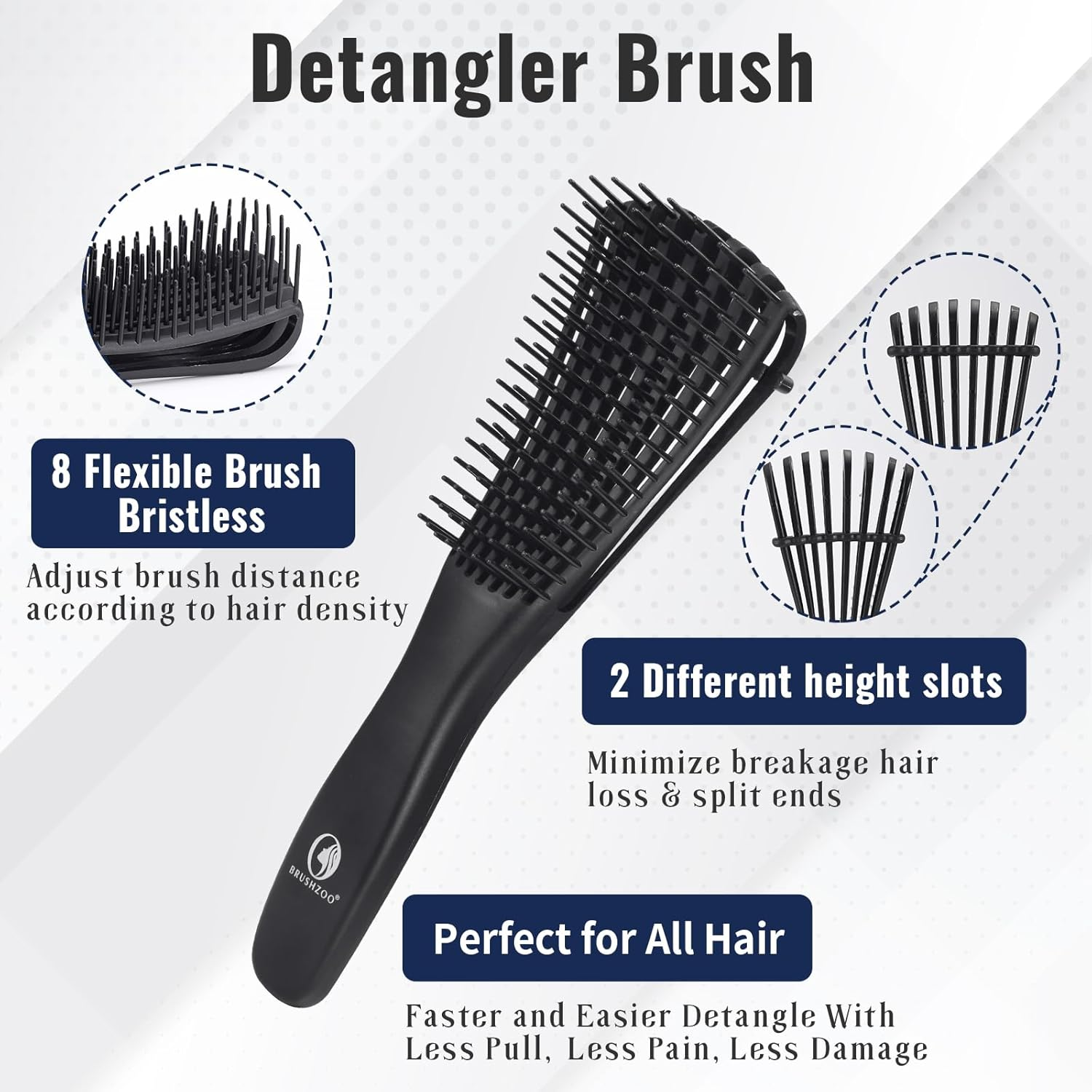O BRUSHZOO Hair Brush Set, Detangler Brush for Natural 3/4Abc Curly Hair, Hair Brushes for Women Men Kids Detangling Styling with Spray Bottle - Black image number 2