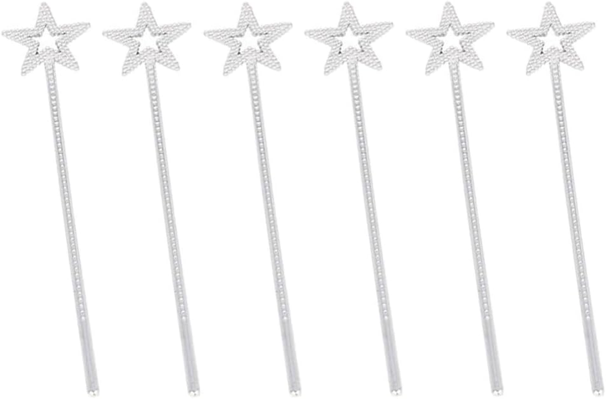 6Pcs Plastic Star Wands Princess Wand Pentagram Wand Angel Fairy Stick for Girls Birthday Party Cosplay, Silver image number 1
