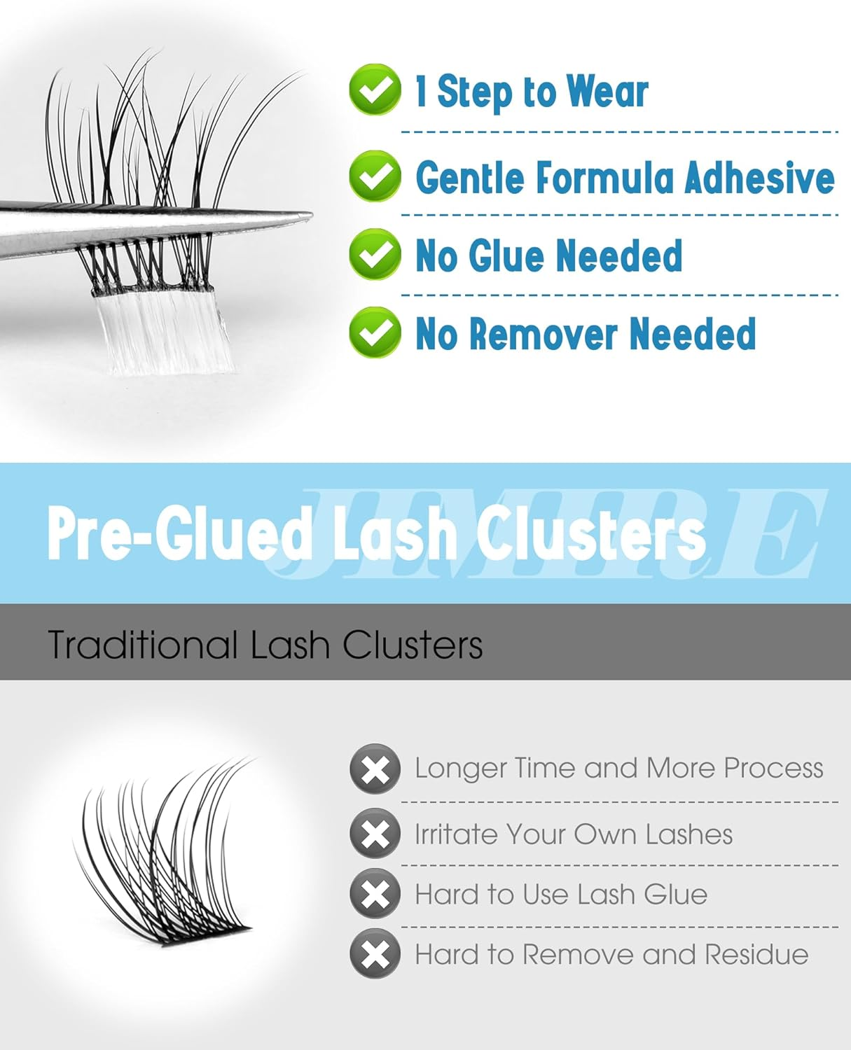 JIMIRE Natural Self Adhesive Eyelashes Wispy Pre Glued Lash Clusters No Glue Needed Press on Lashes Reusable Self Adhesive Lash Clusters Easy to Apply 9-12MM 108Pcs Pack image number 6