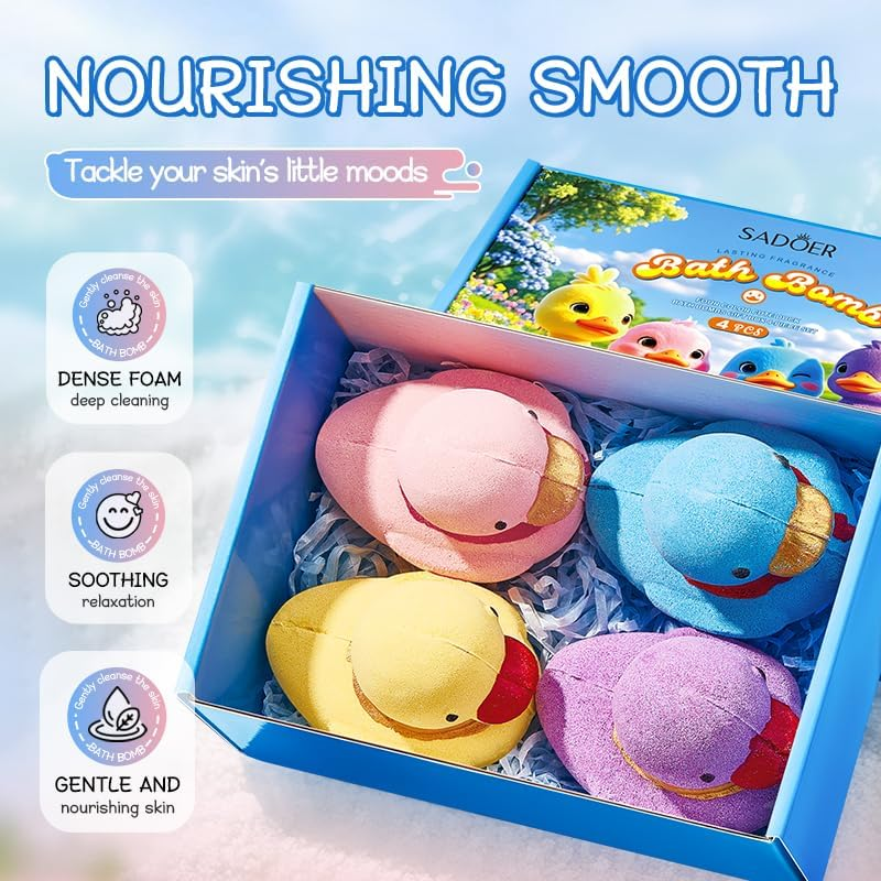 Fowerher Duck-Shaped Bath Bombs, 4 Pack - Moisturizing & Smoothing, 135G Each image number 6