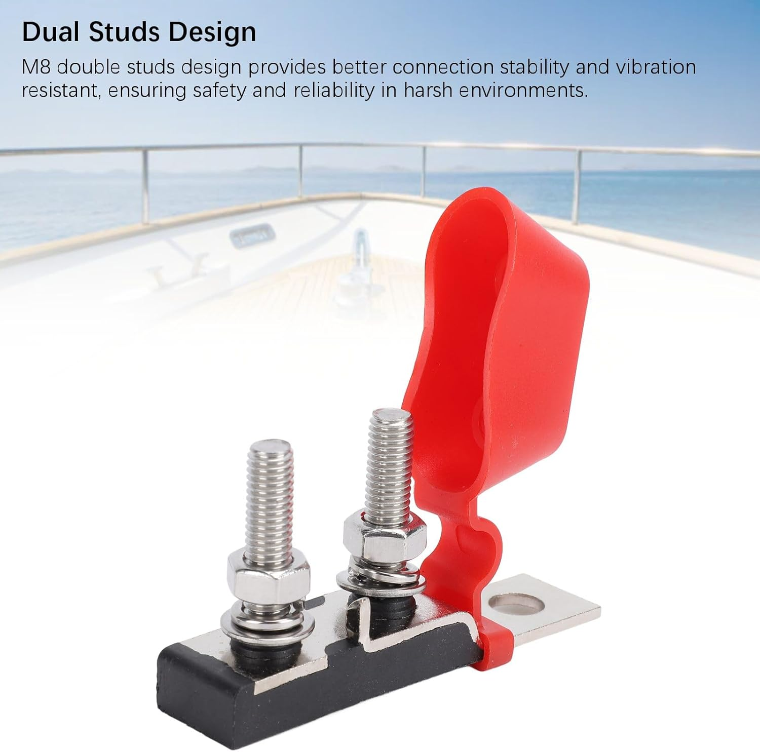 Dual Terminal Fusess Block, Marine Rated Battery Fusess MRBF Fusess Holder, DC58V M8 Double Studs MRBF Fusess Holder for Car Marine Boat RV, Automotive Replacement Fusess Holders image number 2