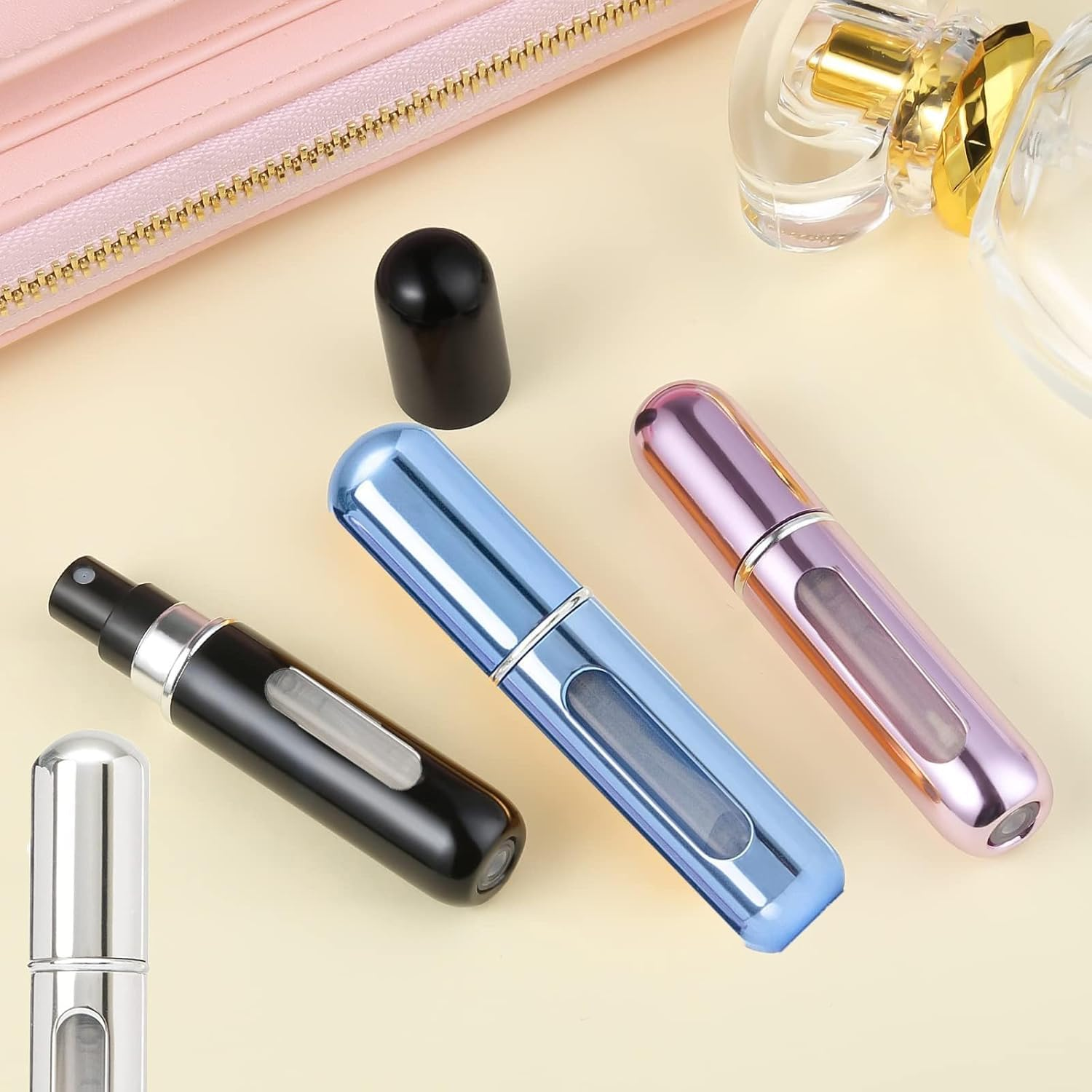 Refillable Perfume Atomizer Bottle with Travel-Sized Mini Spray Bottles, Empty Perfume Spray Bottle Kit, and Cologne Dispenser Portable