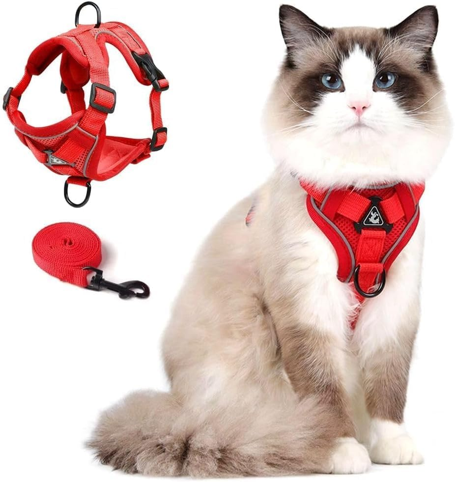 Skmeditec Cat Harness and Leash Set: Upgraded Escape Proof Vest with Lead for Large Cat Small Dog Puppy Walking, Soft Jacket Reflective Strips L Size Red image number 7