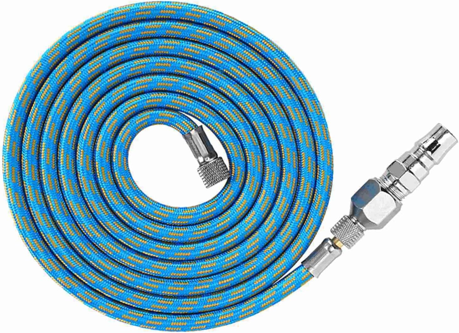 Braided Airbrush Air Hose Adapter Kit Airhose Spray Gun Compressor Nylon Blue 6Ft 1/8In‑1/4In