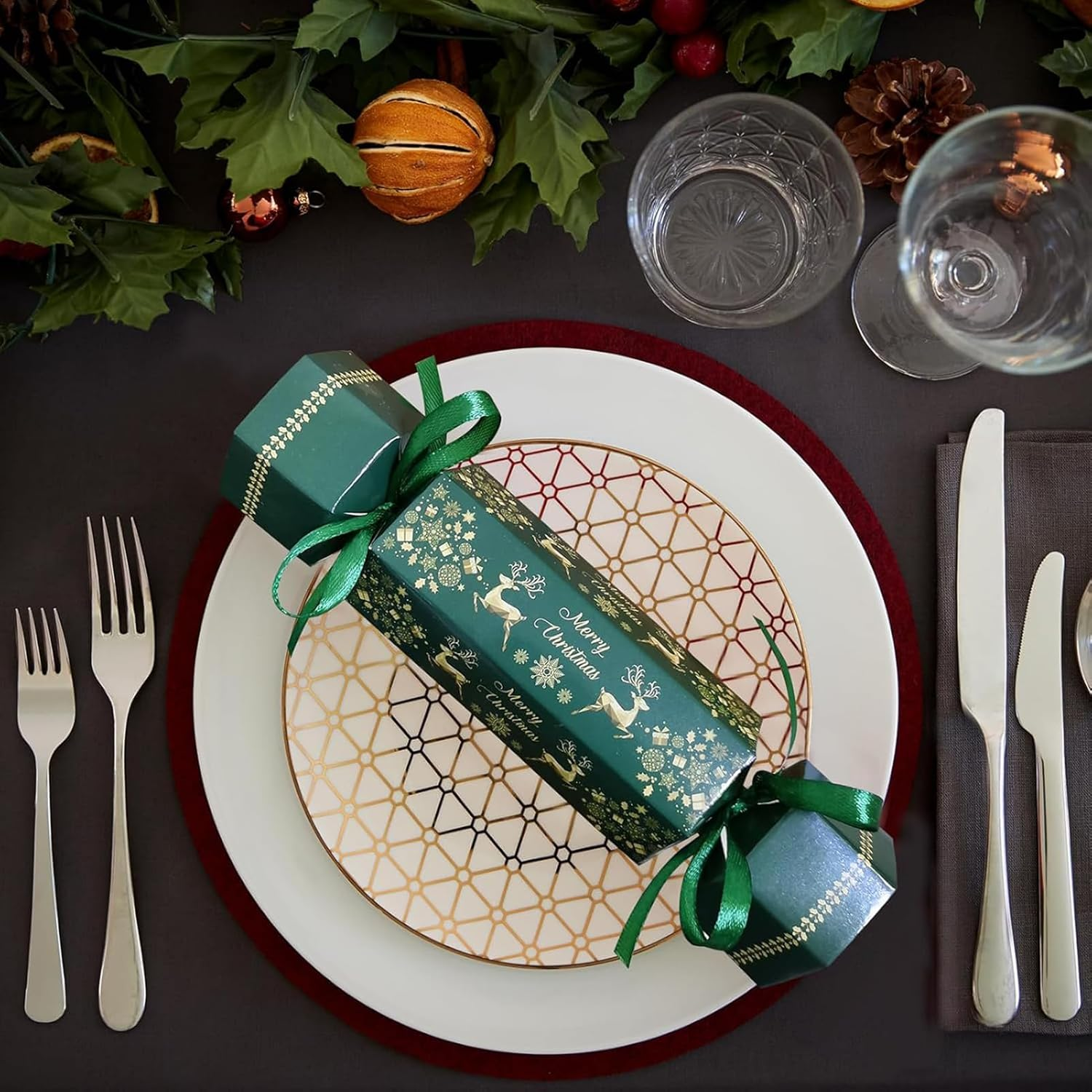 15 Packs Christmas Crackers, Make Your Own Christmas Crackers Kit, DIY Christmas Crackers Bulk, Christmas Party Cracker Candy Paper Boxes Novelty Decorations with Hats Riddle Cards Prize, No Snap image number 1