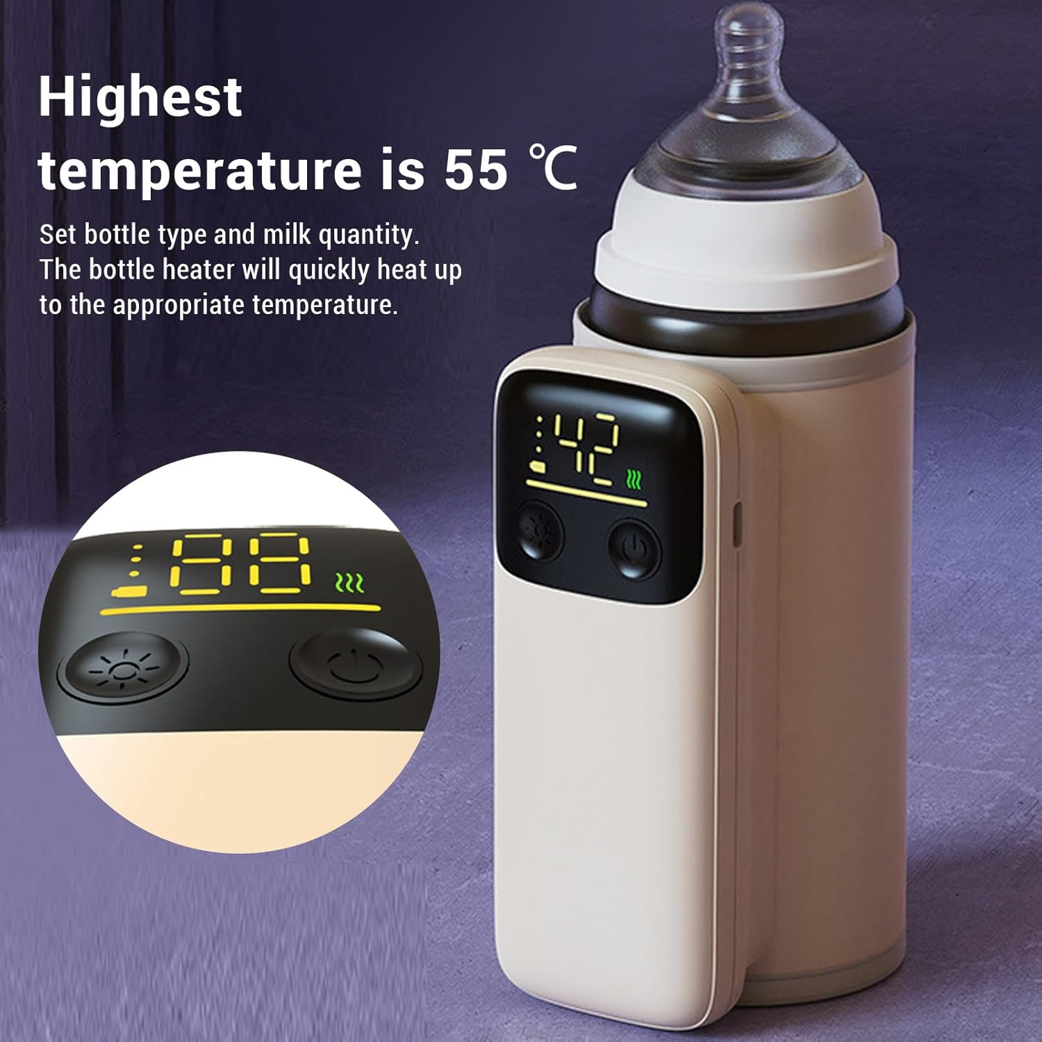 Milk Bottle Warmer Portable, Rechargeable Bottle Warming Constant Temperature Keeper, Quick Heating Baby Bottle Warmer, Insulated Sleeve for Breastmilk image number 2