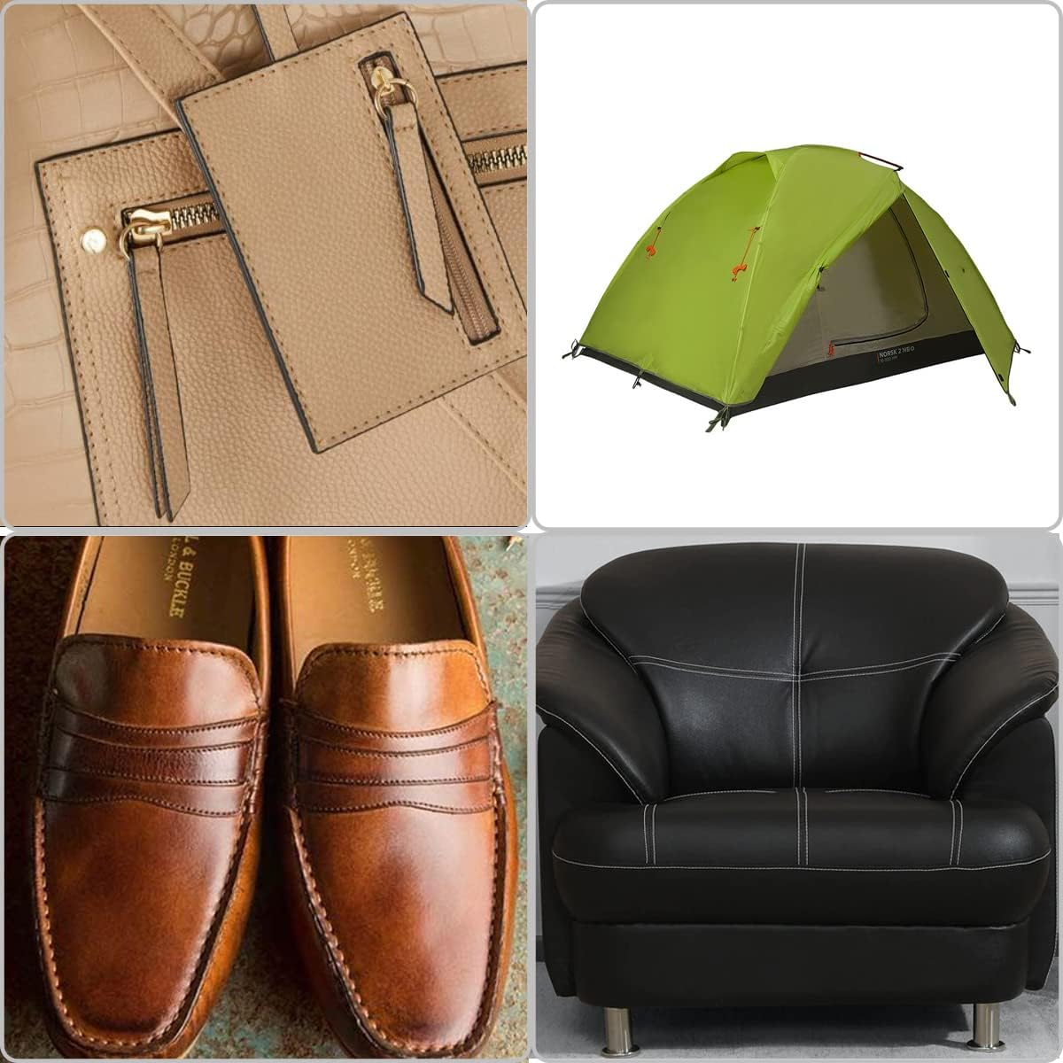 FUMAO Polyester Thread Heavy Duty Bonded UV Resistant Outdoor #69 T70 Size 210D/3Ply for Marine Upholstery, Leather, Sewing Crafts, 3000Yards Pack of 2 (Black White) - Beige image number 6